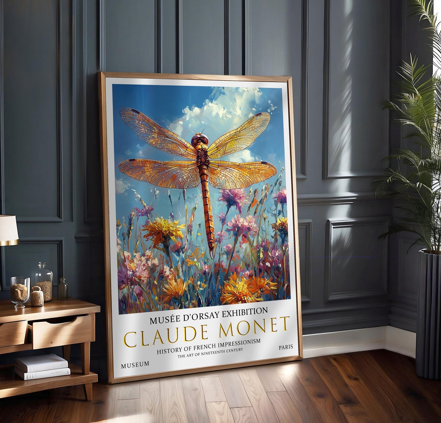 Claude Monet Dragonfly Print, Claude Monet Exhibition Poster, Claude Monet Poster, Vintage Poster, Wildflowers Art, Vintage Wall Art