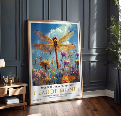 Claude Monet Dragonfly Print, Claude Monet Exhibition Poster, Claude Monet Poster, Vintage Poster, Wildflowers Art, Vintage Wall Art