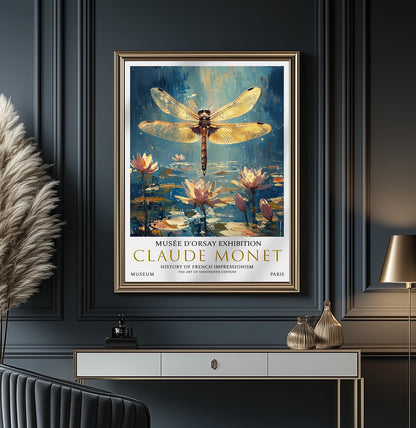 Claude Monet Print, Claude Monet Exhibition Poster, Claude Monet Poster, Vintage Poster, Water Liles Art, Vintage Wall Art, Dragonfly Print