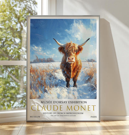 Claude Monet Highland Cow Print, Claude Monet Exhibition Poster, Claude Monet Poster, Vintage Poster, Winter Landscape Art, Vintage Wall Art