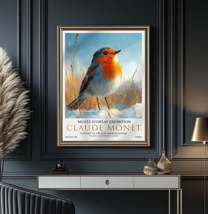 Claude Monet Robin Print, Claude Monet Exhibition Poster, Claude Monet Poster, Vintage Poster, Winter Landscape Art, Vintage Wall Art,