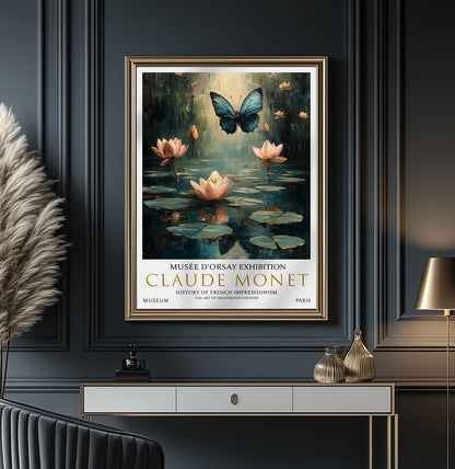 Claude Monet Print, Claude Monet Exhibition Poster, Claude Monet Poster, Vintage Poster, Water Liles Art, Vintage Wall Art, Butterfly Print