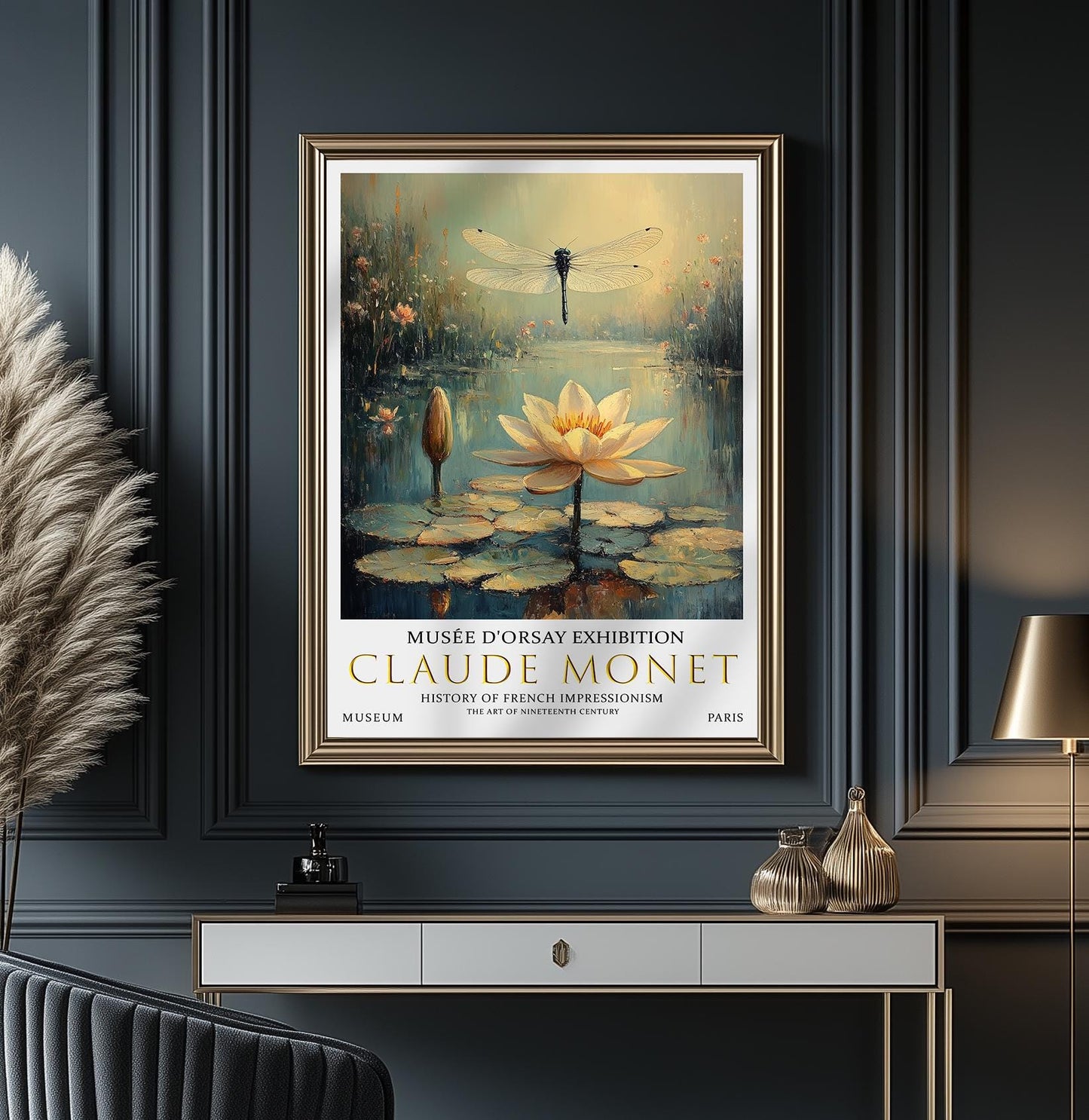 Claude Monet Print, Claude Monet Exhibition Poster, Claude Monet Poster, Vintage Poster, Water Liles Art, Vintage Wall Art,  Dragonfly Print