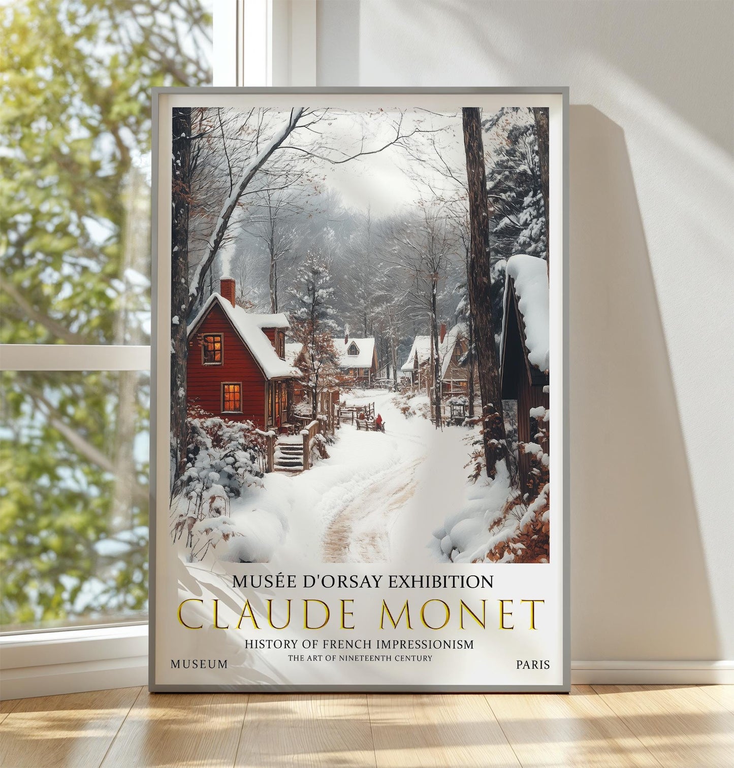 Claude Monet Vintage Winter Village Print, Claude Monet Exhibition Poster, Monet Poster, Winter Wall Art, Winter Landscape Art, Winter Scene