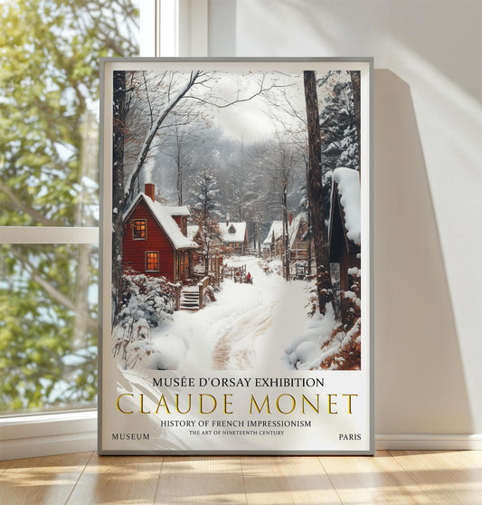 Claude Monet Vintage Winter Village Print, Claude Monet Exhibition Poster, Monet Poster, Winter Wall Art, Winter Landscape Art, Winter Scene