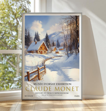 Claude Monet Vintage Winter Village Painting, Claude Monet Exhibition Poster, Monet Poster, Winter Print, Winter Landscape Art, Winter Scene