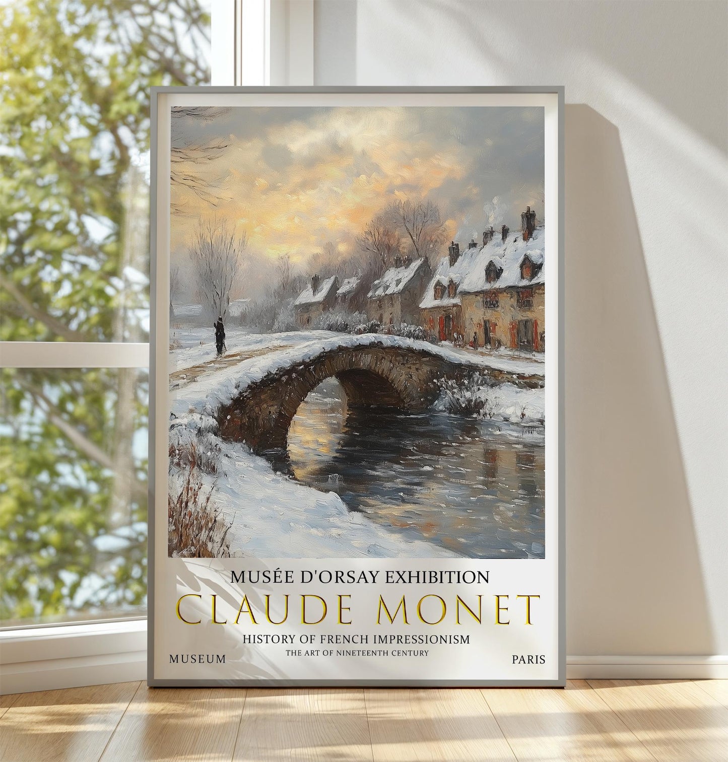 Monet Vintage Winter Village Painting, Claude Monet Exhibition Poster, Monet Poster, Winter Wall Art, Winter Art, Winter Village Wall Print