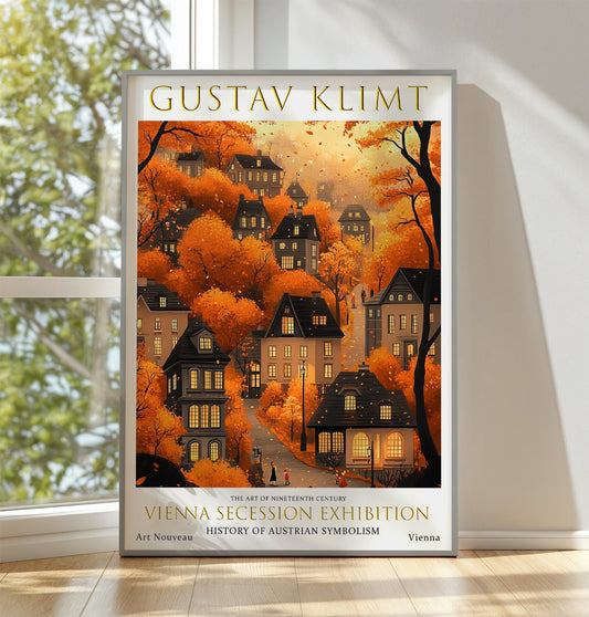 Gustav Klimt Autumn Village Print, Gustav Klimt Exhibition Poster, Gustav Klimt Poster, Vintage Poster, Autumn Garden Art, Vintage Wall Art