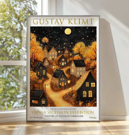 Gustav Klimt Village Night Print, Gustav Klimt Exhibition Poster, Klimt Moon & Stars Print, Vintage Poster, Moon Garden Art, Vintage Art