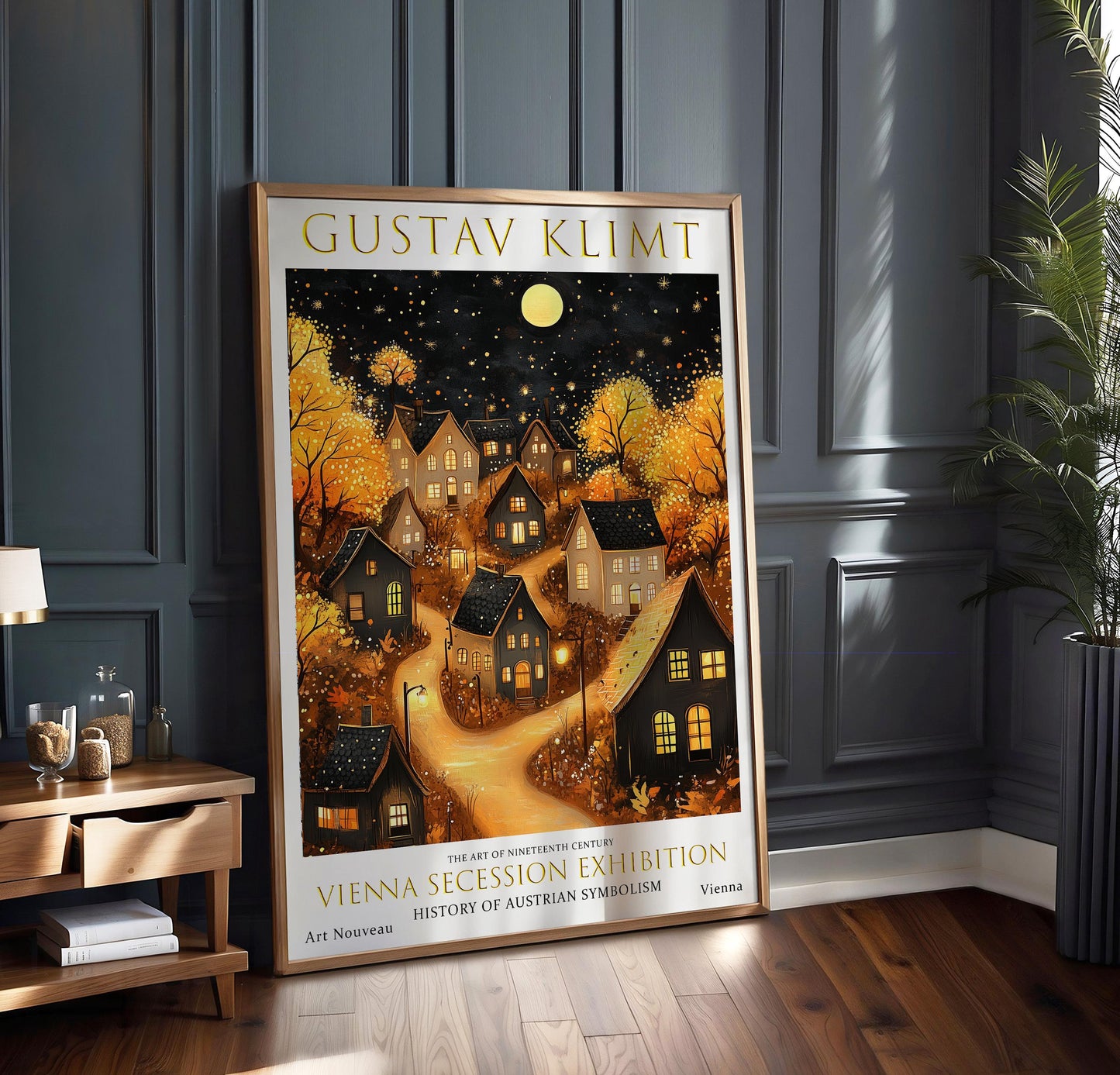 Gustav Klimt Village Night Print, Gustav Klimt Exhibition Poster, Klimt Moon & Stars Print, Vintage Poster, Moon Garden Art, Vintage Art