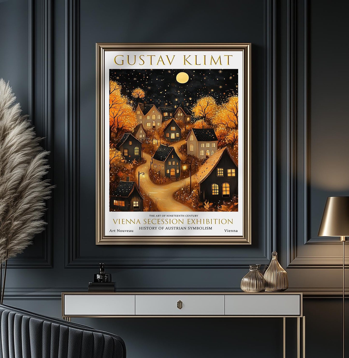 Gustav Klimt Village Night Print, Gustav Klimt Exhibition Poster, Klimt Moon & Stars Print, Vintage Poster, Moon Garden Art, Vintage Art