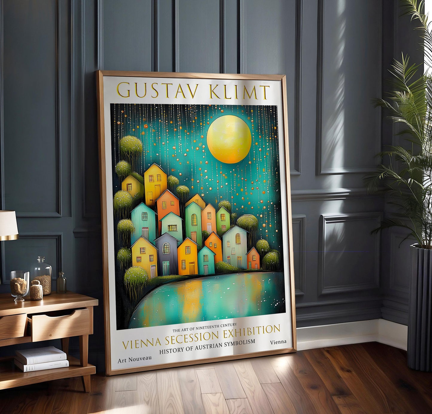 Gustav Klimt Night Village Print, Gustav Klimt Exhibition Poster, Klimt Moon & Stars Print, Vintage Poster, Moon Garden Art, Vintage Night