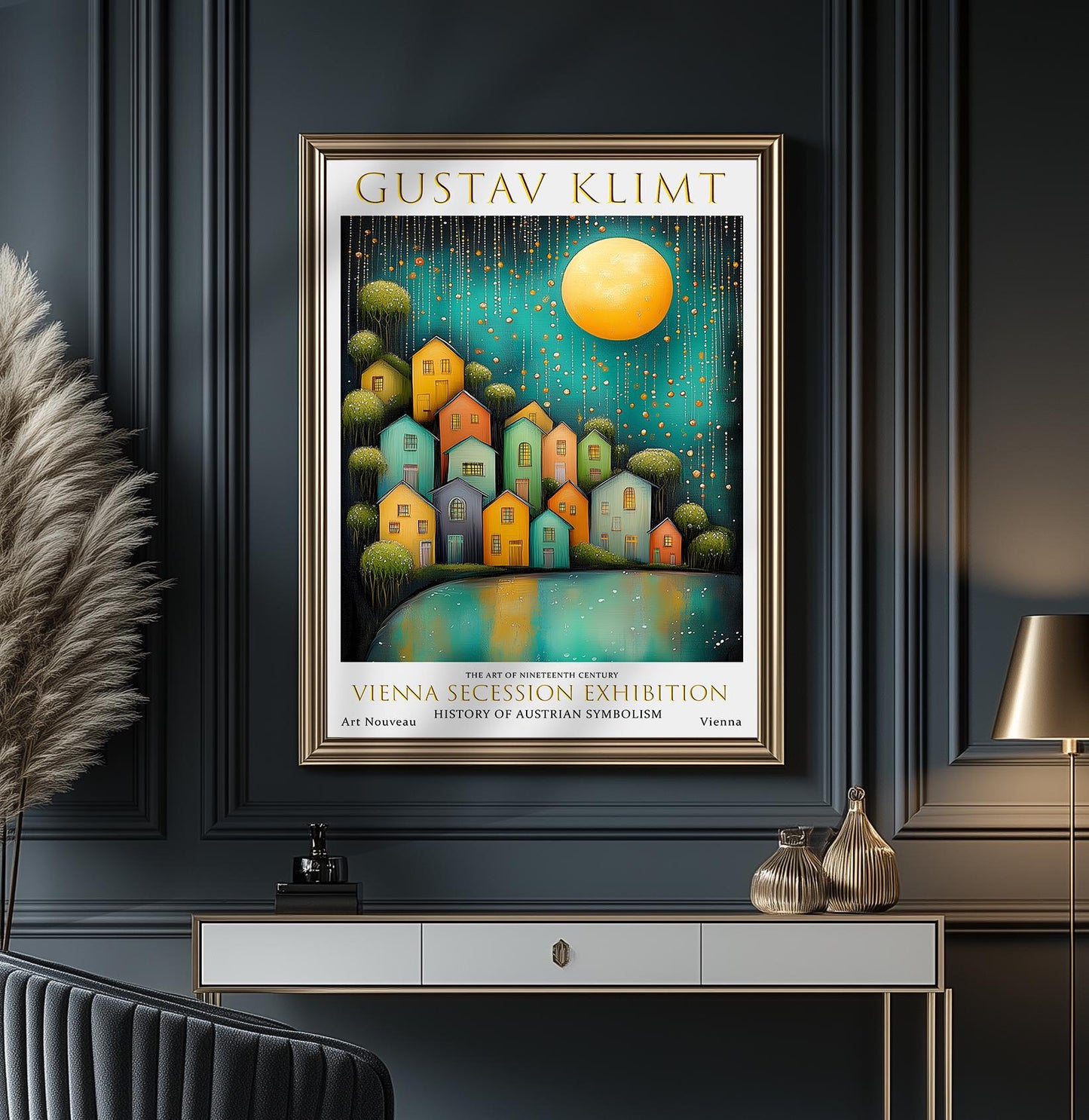 Gustav Klimt Night Village Print, Gustav Klimt Exhibition Poster, Klimt Moon & Stars Print, Vintage Poster, Moon Garden Art, Vintage Night