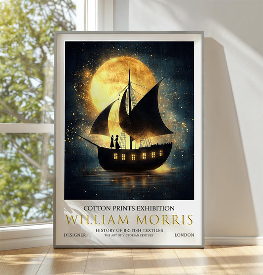 William Morris Print, William Morris Exhibition Print, William Morris Poster, Vintage Poster, Sailboat Art, Vintage Wall Art, Moon & Stars