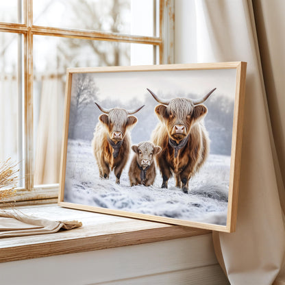 Highland Cows, Scottish Cow Art Print, Winter Scottish Highland Cows Print, Winter Wall Art, Winter Landscape, Farmhouse Art, Scottish Gift