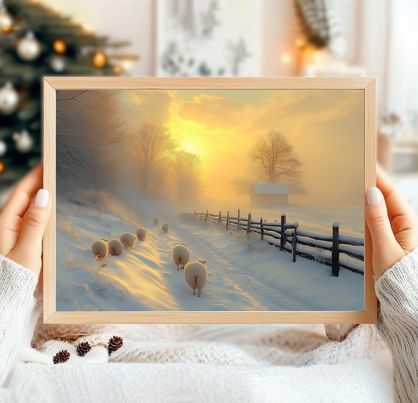 Vintage Winter Sheep Print, Winter Sheep Art Print, Winter Sheep Painting, Winter Wall Art, Vintage Winter Landscape, Winter Gifts