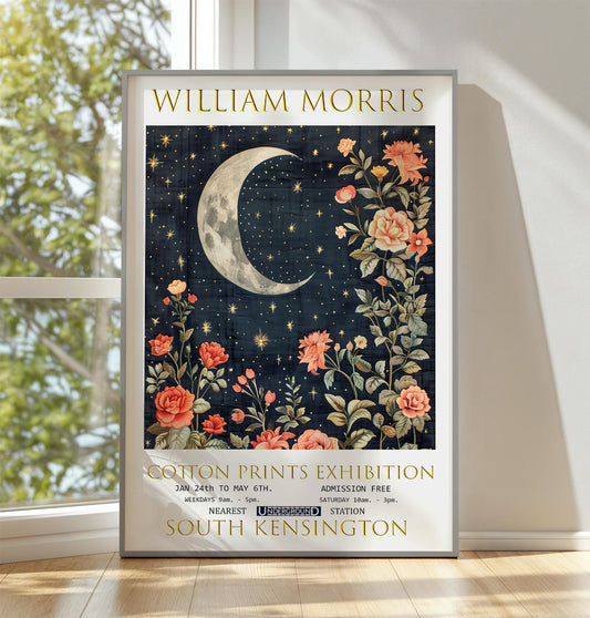 William Morris Print, William Morris Exhibition Poster William Morris Poster, Vintage Wall Art, Stars Art, Vintage Poster, Moon and Stars