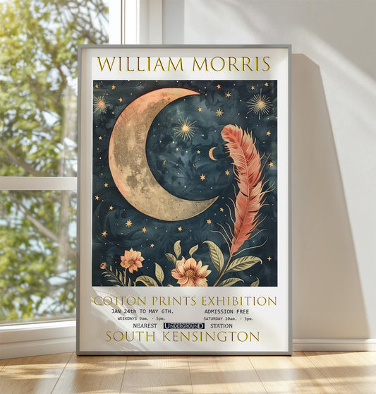 William Morris Moon & Feather Print, William Morris Exhibition Poster, William Morris Poster, Vintage Wall Art, Stars Art, Celestial Poster