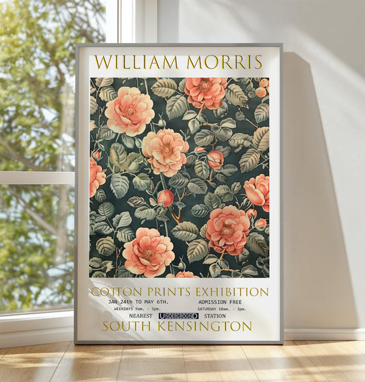 William Morris Print, William Morris Exhibition Poster, William Morris Poster, Vintage Wall Art, Pink Art, Vintage Poster, Roses Wall Print