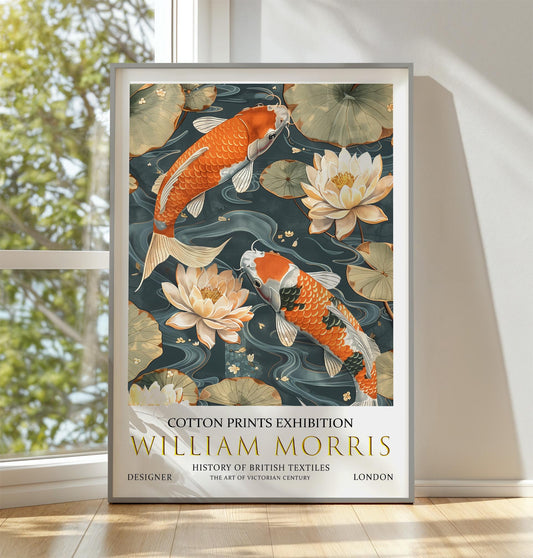 William Morris Print, William Morris Exhibition Poster, William Morris Poster, Vintage Wall Art, Floral Art, Vintage Poster, Koi Fish Print