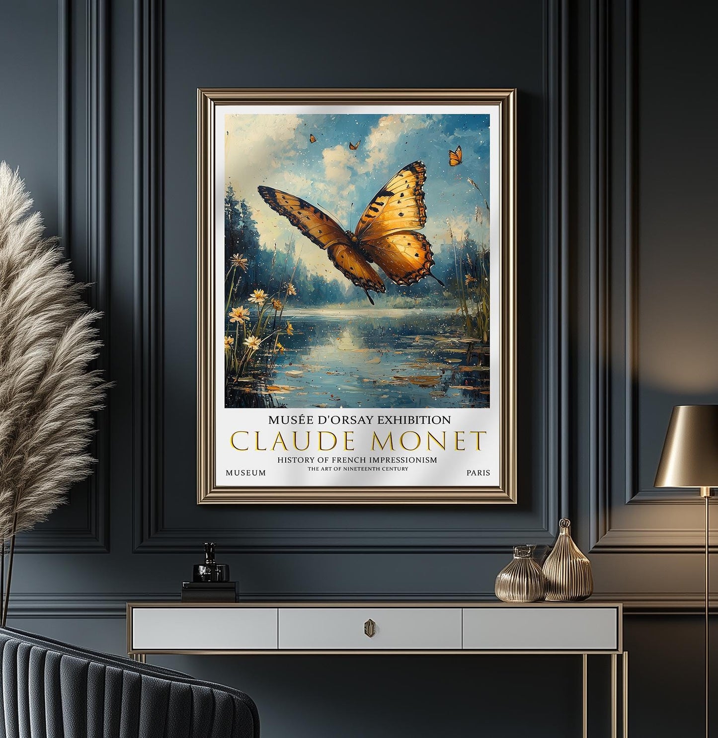 Claude Monet Butterfly Print, Claude Monet Exhibition Poster, Claude Monet Poster, Vintage Poster, Pond of Water Liles Art, Vintage Wall Art