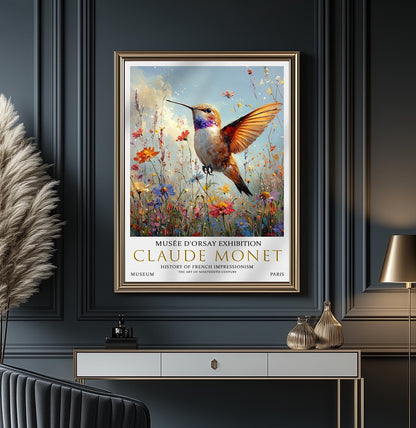 Claude Monet Hummingbird Print, Claude Monet Exhibition Poster, Claude Monet Poster, Vintage Poster,  Wildflowers Art, Vintage Wall Art,