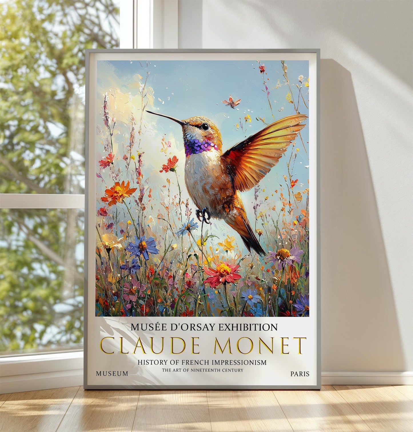 Claude Monet Hummingbird Print, Claude Monet Exhibition Poster, Claude Monet Poster, Vintage Poster,  Wildflowers Art, Vintage Wall Art,