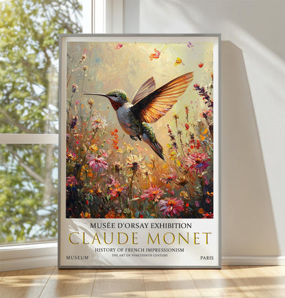 Claude Monet Hummingbird Wall Print, Claude Monet Exhibition Poster, Claude Monet Poster, Vintage Poster,  Wildflowers Art, Vintage Wall Art