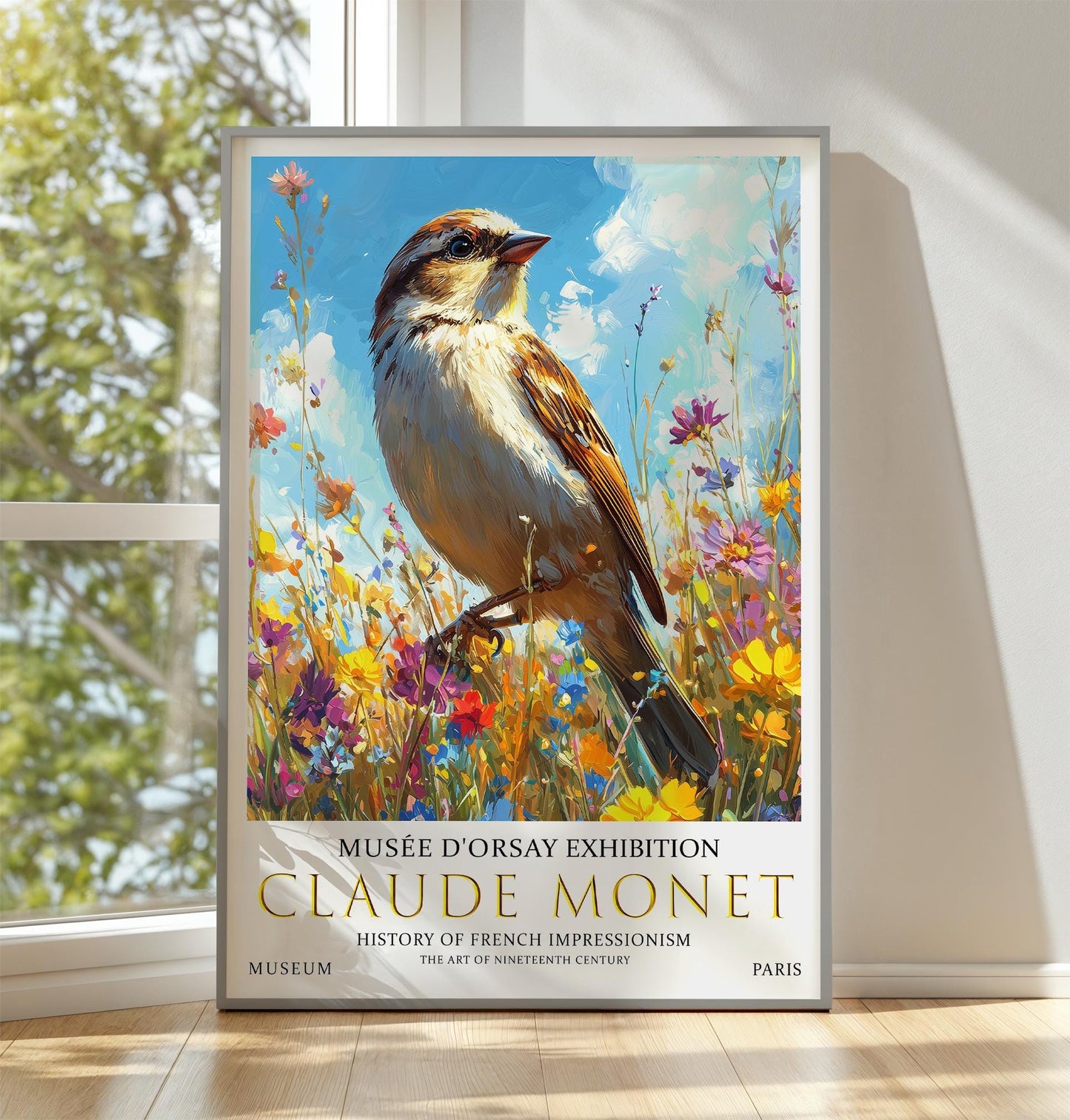 Claude Monet Sparrow Print, Claude Monet Exhibition Poster, Claude Monet Poster, Vintage Poster, Field of Wildflowers Art, Vintage Wall Art,