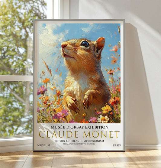 Claude Monet Squirrel Print, Claude Monet Exhibition Poster, Claude Monet Poster, Vintage Poster, Field of Wildflowers Art, Vintage Wall Art