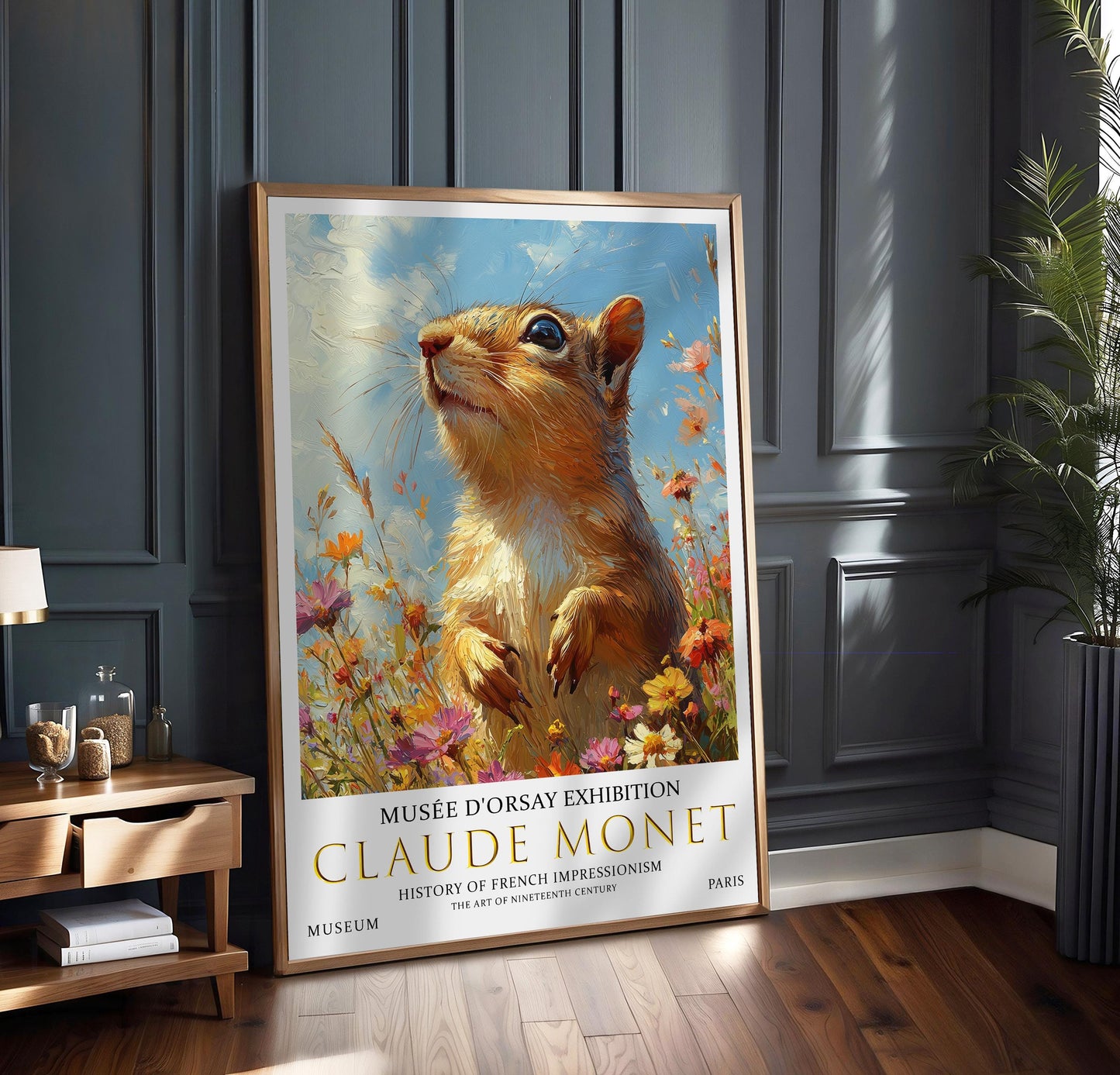 Claude Monet Squirrel Print, Claude Monet Exhibition Poster, Claude Monet Poster, Vintage Poster, Field of Wildflowers Art, Vintage Wall Art