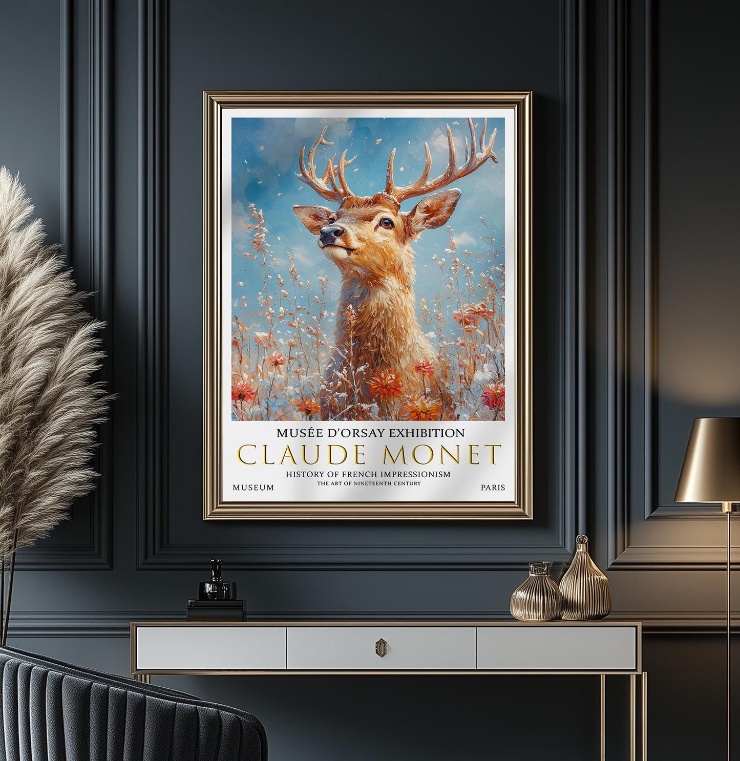 Claude Monet Stag Print, Claude Monet Exhibition Poster, Claude Monet Poster, Vintage Poster, Field of Wildflowers Art, Vintage Wall Art,