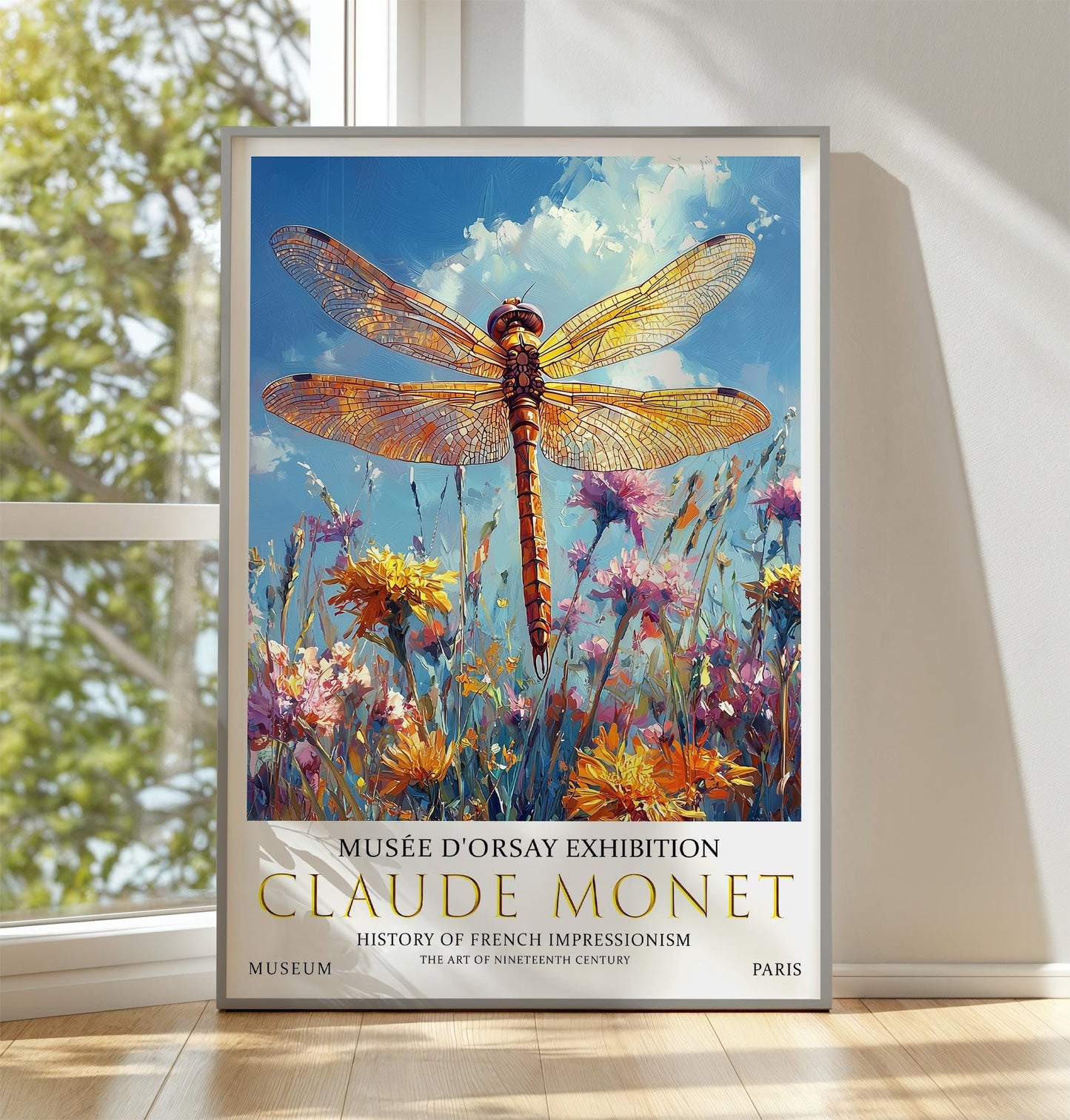 Claude Monet Dragonfly Print, Claude Monet Exhibition Poster, Claude Monet Poster, Vintage Poster, Wildflowers Art, Vintage Wall Art