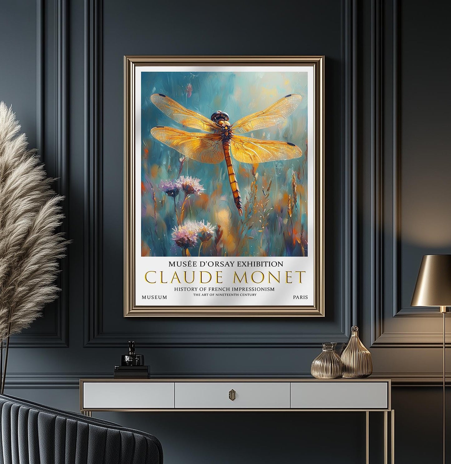 Claude Monet Dragonfly Wall Print, Claude Monet Exhibition Poster, Claude Monet Poster, Vintage Poster, Wildflowers Art, Vintage Wall Art,