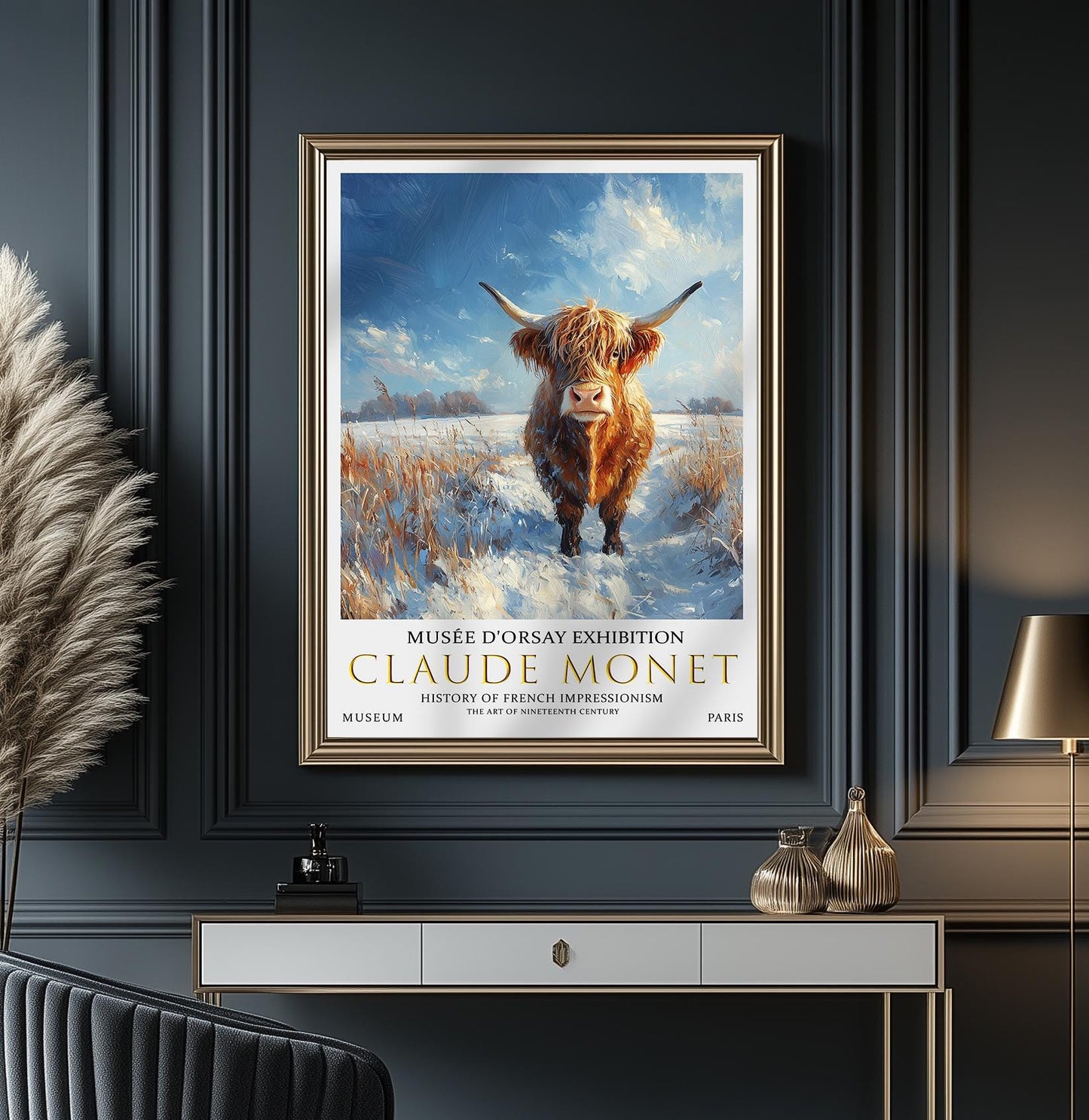 Claude Monet Highland Cow Print, Claude Monet Exhibition Poster, Claude Monet Poster, Vintage Poster, Winter Landscape Art, Vintage Wall Art