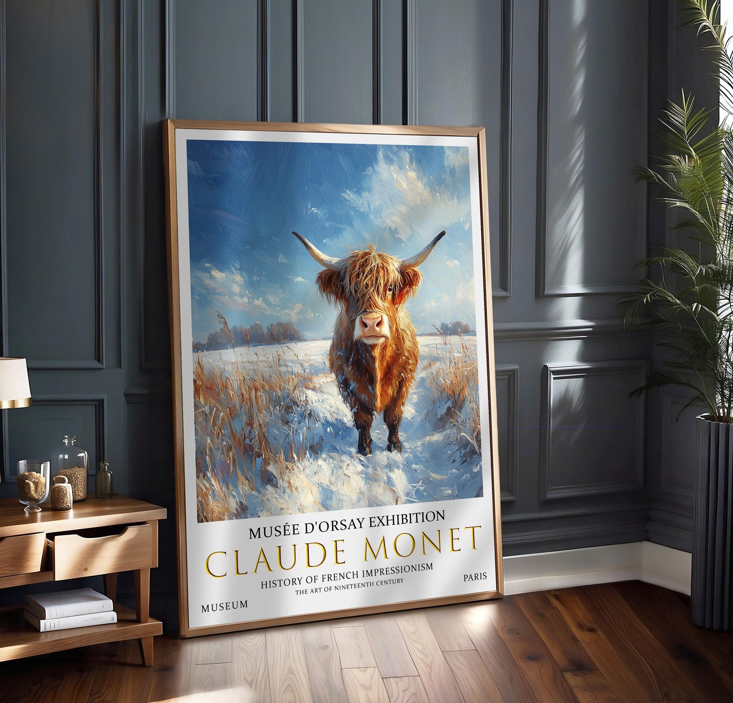 Claude Monet Highland Cow Print, Claude Monet Exhibition Poster, Claude Monet Poster, Vintage Poster, Winter Landscape Art, Vintage Wall Art