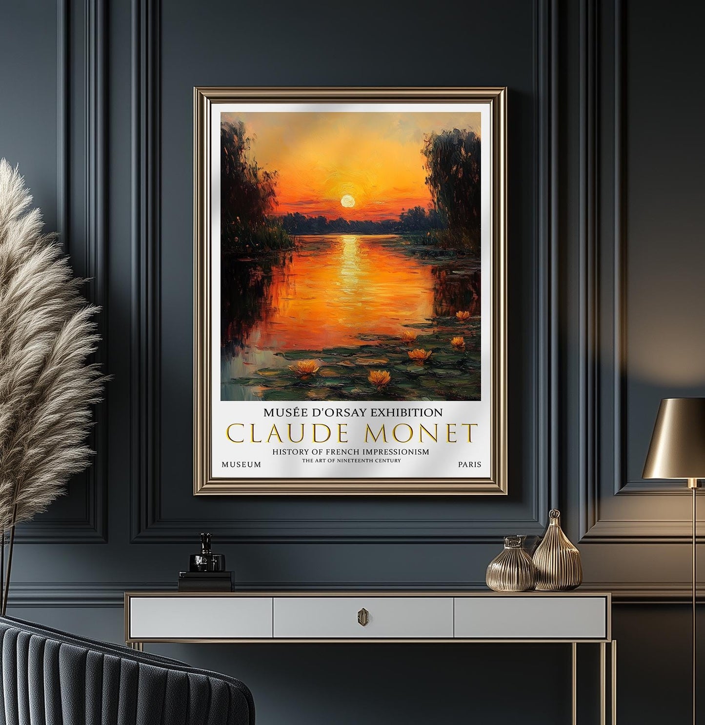 Claude Monet Water Liles Print, Claude Monet Exhibition Poster, Claude Monet Poster, Vintage Poster, Sunset Landscape Art, Vintage Wall Art,