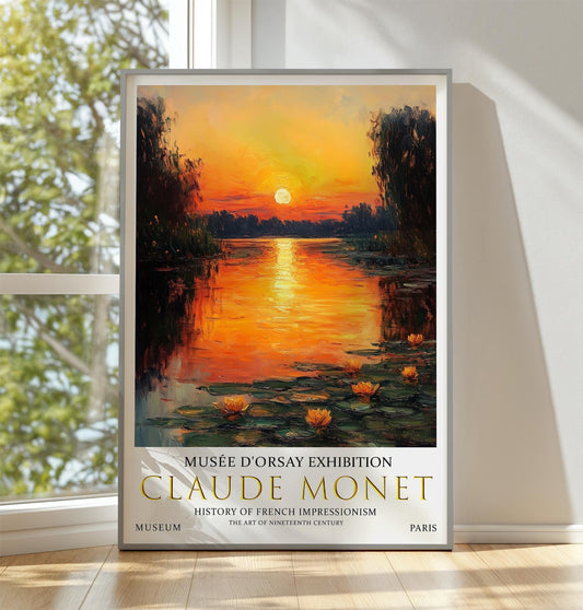 Claude Monet Water Liles Print, Claude Monet Exhibition Poster, Claude Monet Poster, Vintage Poster, Sunset Landscape Art, Vintage Wall Art,