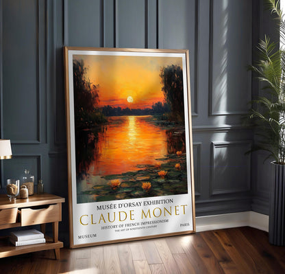 Claude Monet Water Liles Print, Claude Monet Exhibition Poster, Claude Monet Poster, Vintage Poster, Sunset Landscape Art, Vintage Wall Art,