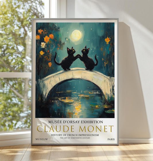 Claude Monet Print, Claude Monet Exhibition Poster, Monet Poster, Vintage Poster, Monet Bridge Over Pond of Water Lilies, Black Cats Print