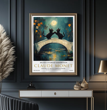 Claude Monet Print, Claude Monet Exhibition Poster, Monet Poster, Vintage Poster, Monet Bridge Over Pond of Water Lilies, Black Cats Print