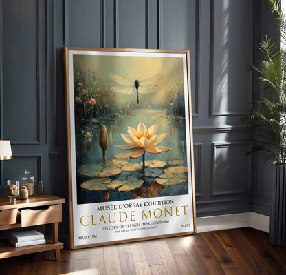 Claude Monet Print, Claude Monet Exhibition Poster, Claude Monet Poster, Vintage Poster, Water Liles Art, Vintage Wall Art,  Dragonfly Print