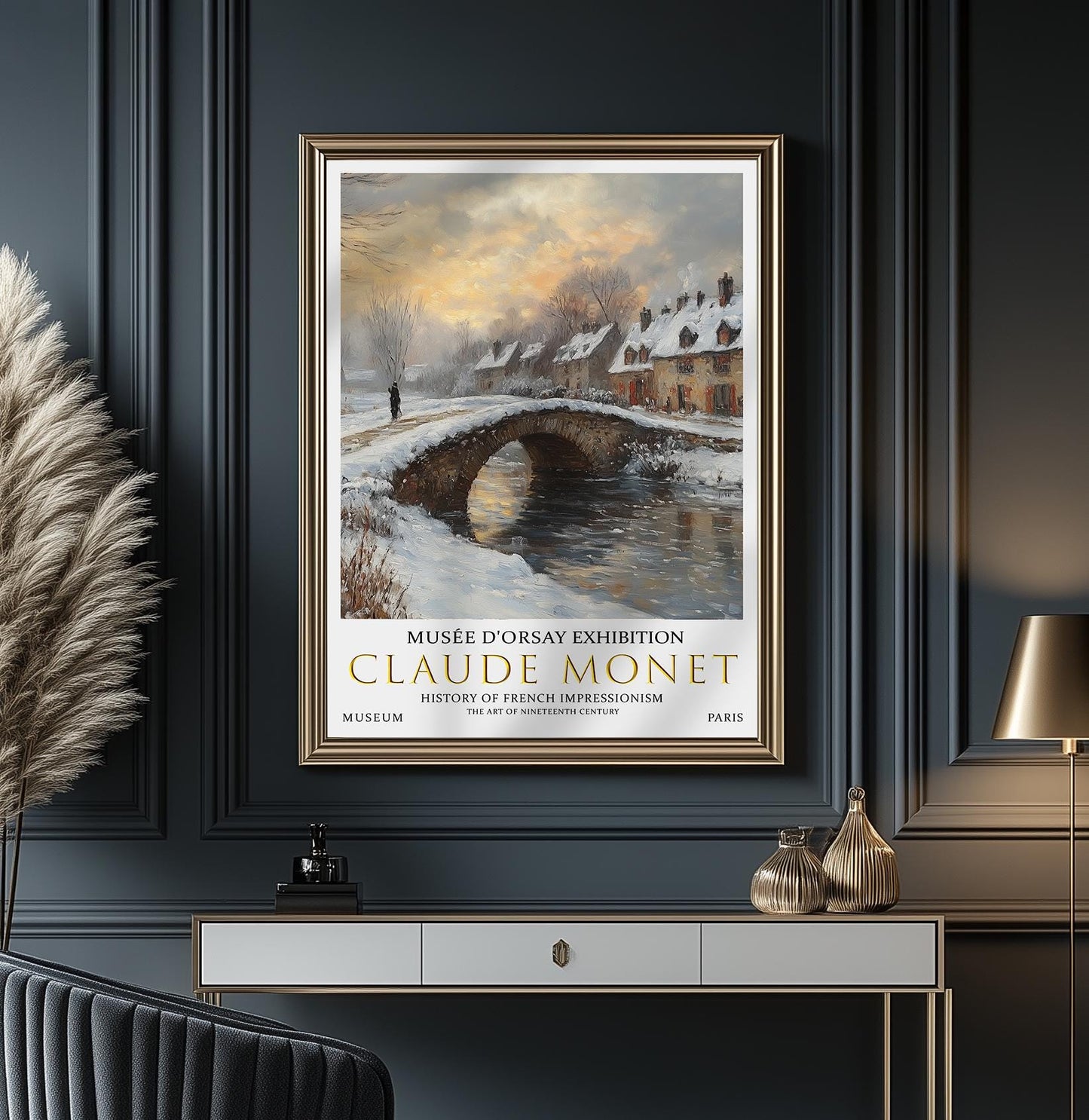 Monet Vintage Winter Village Painting, Claude Monet Exhibition Poster, Monet Poster, Winter Wall Art, Winter Art, Winter Village Wall Print