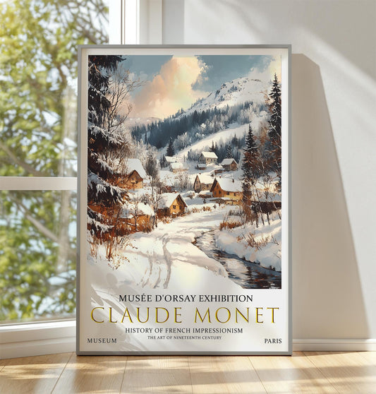 Claude Monet Winter Village Print, Claude Monet Exhibition Poster, Monet Poster, Winter Wall Art, Vintage Winter, Winter Decor, Winter Print