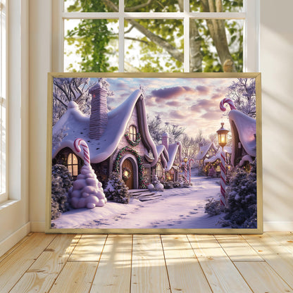 Whimsical Winter Town Print, Christmas Poster Print, Christmas Wall Art, Winter Wonderland, Magical Christmas Snowy Village, Holiday Season