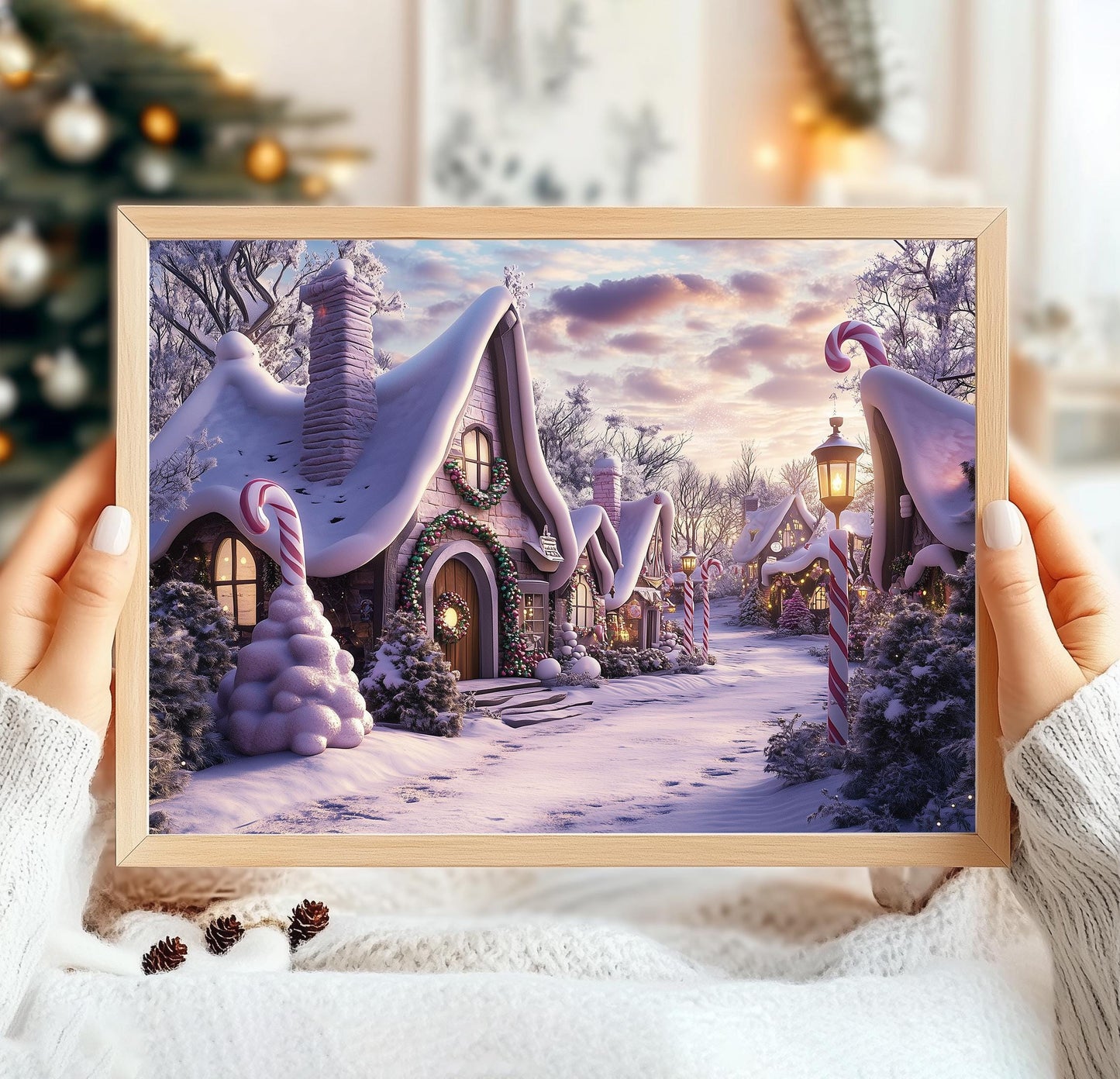 Whimsical Winter Town Print, Christmas Poster Print, Christmas Wall Art, Winter Wonderland, Magical Christmas Snowy Village, Holiday Season