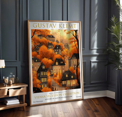 Gustav Klimt Autumn Village Print, Gustav Klimt Exhibition Poster, Gustav Klimt Poster, Vintage Poster, Autumn Garden Art, Vintage Wall Art