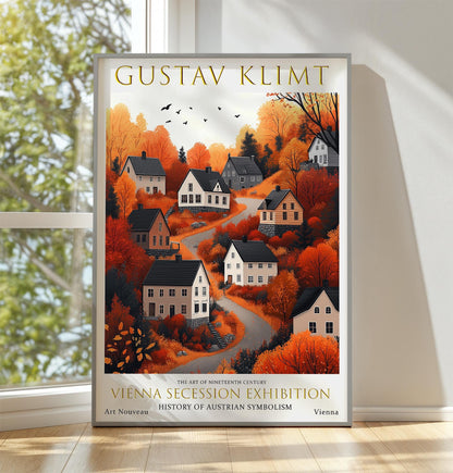 Gustav Klimt Autumn Village Print, Gustav Klimt Exhibition Poster, Gustav Klimt Poster, Vintage Poster, Autumn Village Art, Vintage Wall Art