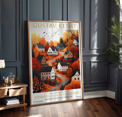 Gustav Klimt Autumn Village Print, Gustav Klimt Exhibition Poster, Gustav Klimt Poster, Vintage Poster, Autumn Village Art, Vintage Wall Art