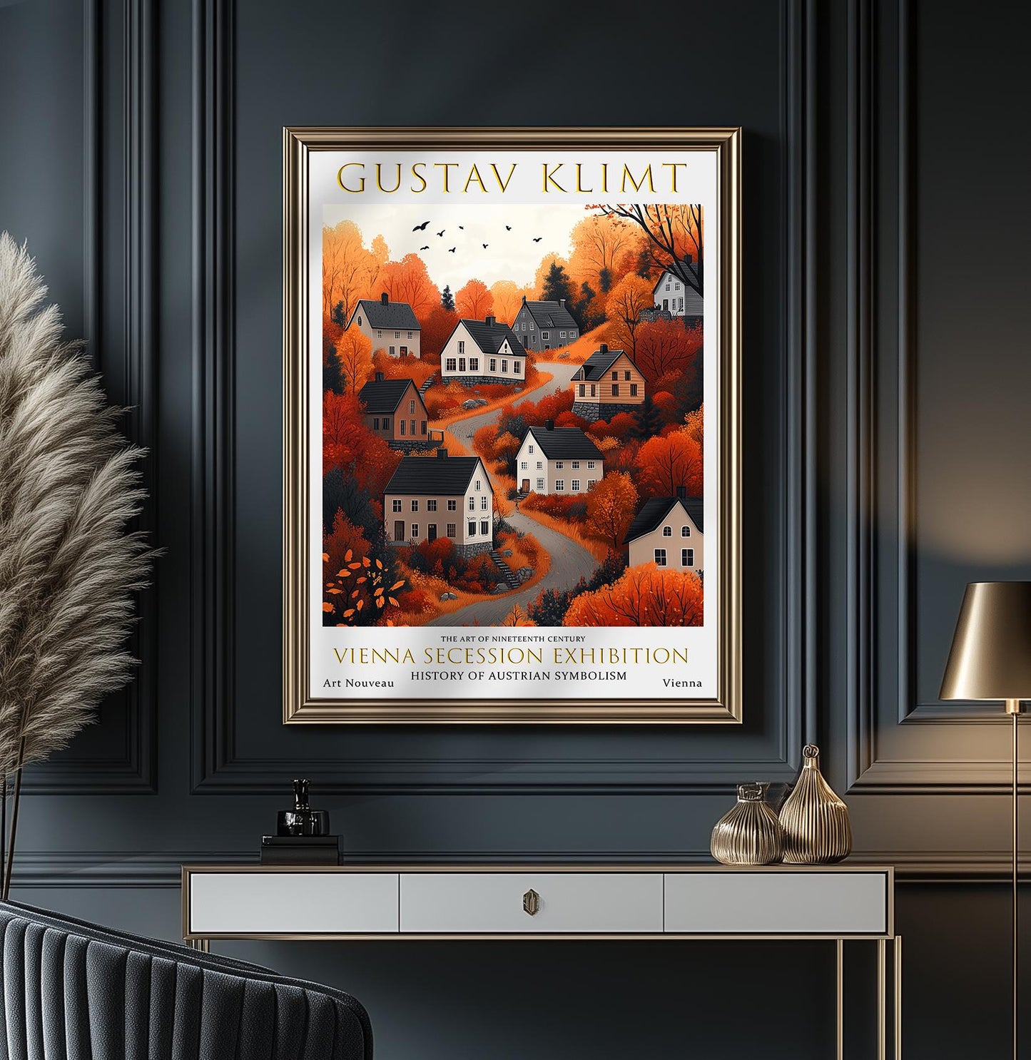 Gustav Klimt Autumn Village Print, Gustav Klimt Exhibition Poster, Gustav Klimt Poster, Vintage Poster, Autumn Village Art, Vintage Wall Art